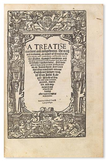 BOCCACCIO, GIOVANNI. A Treatise . . . shewing . . . the falles of sondry most notable Princes and Princesses.  1554